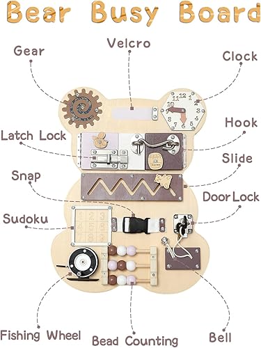 Miniatura 3 de Keeygo Montessori Bear - Tabla de actividades sensoriales para habilidades motoras finas, juguete de viaje en avión, tren y automóvil para el