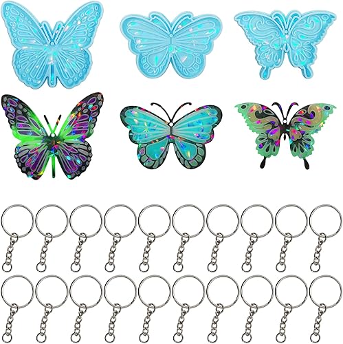 Miniatura 1 de 3 moldes de resina holográfica con 20 llaveros colgantes, molde de silicona con forma de llavero de mariposa para colgantes, fabricación de joyas y