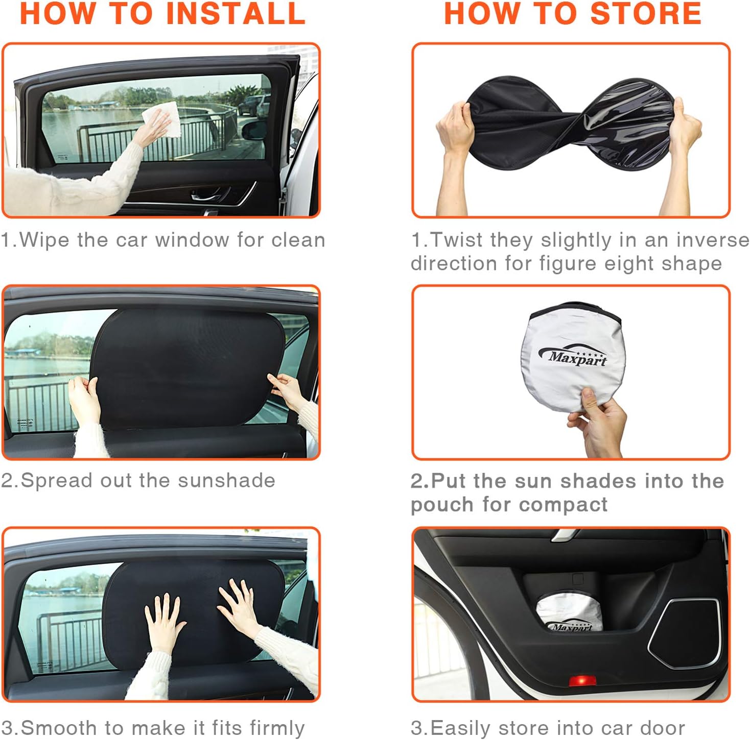 Maxpart 4 Packs Car Window Shades Cover Side Window Sunshade Protector Sun Shade Rear Window Visor Blinds Mesh Tint Net Solar Light Protection Shield for Kids Baby Infant Pet 21x14, Black