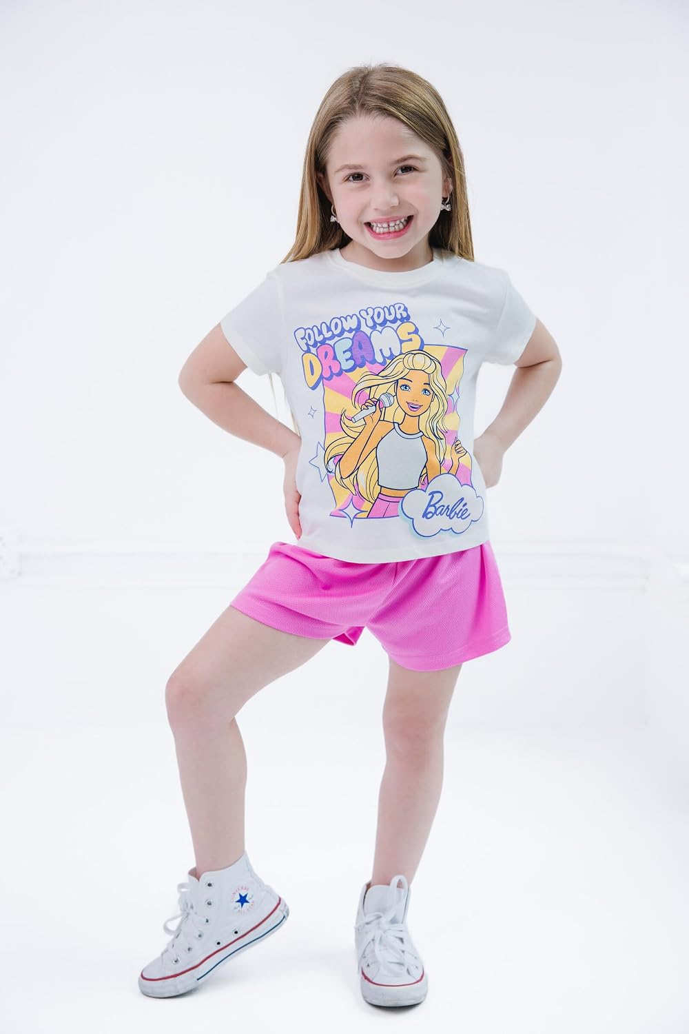 Barbie Girls T-Shirt and Shorts Outfit Set Toddler to Big Kid Sizes (4T - 14-16)