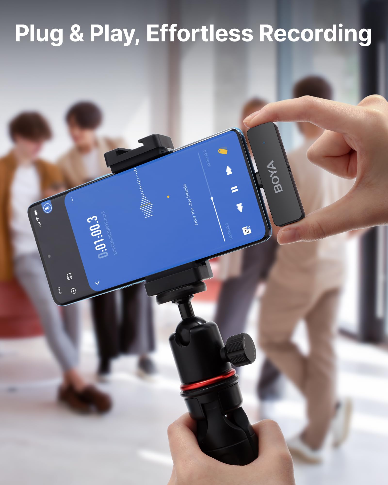 BOYA BY-V4U Kabelloses 4-Kanal-Mikrofon für iPhone 15/16/17, Android, USB-C | Mini Mikrofon, Geräuschunterdrückung, 360° Clip-Ansteckmikrofon