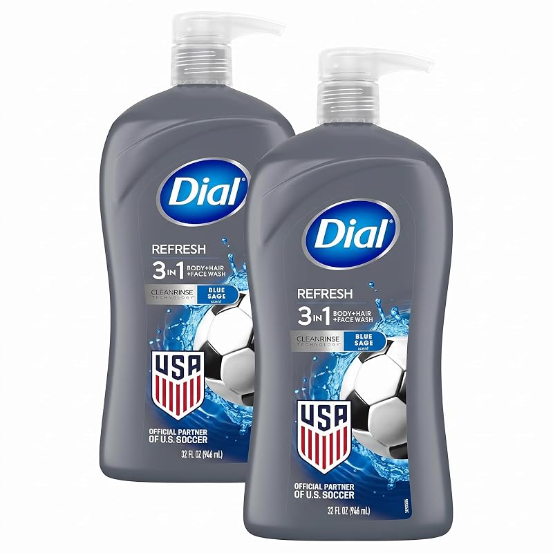 Dial Men Sabonete 3 em 1 para Corpo, Cabelo e Rosto Hydro Fresh, 2 unidades de 946 mL
