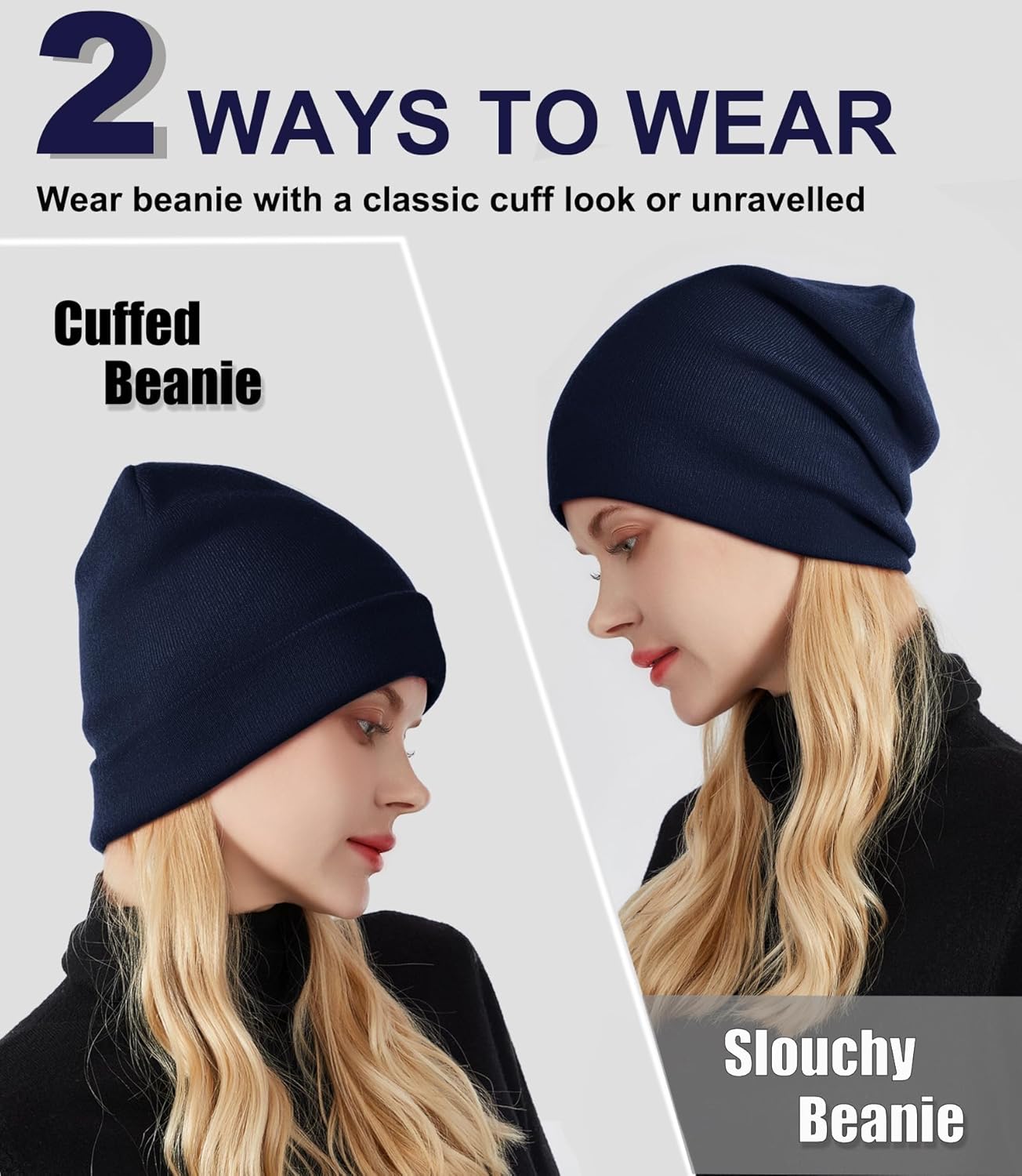Womens Satin Lined Beanie Wool Knit Cuffed Warm Winter Hats for Women Men Soft Slouchy Silk Lining Beanies Skull Cap - Image 2