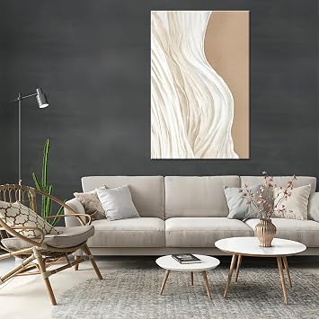 Neutral Abstract Canvas Painting, Beige and White Modern Wabi-sabi Style Poster, Art Print, Wall Art, Living Room Decoration (Framed,1624 inch)