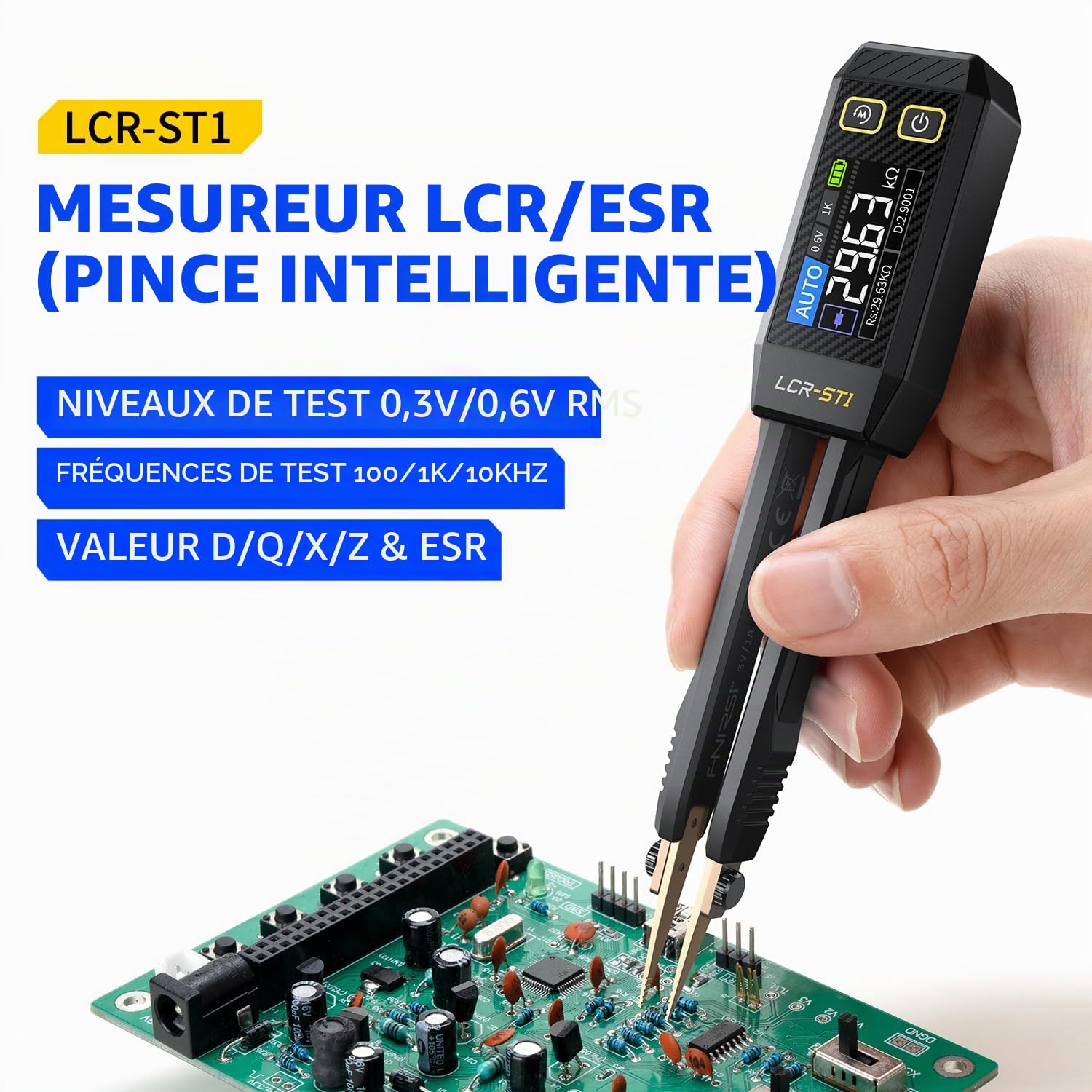 FNIRSI LCR-ST1 Mini pince à épiler intelligente LCR SMD ESR Testeur Résistance Capacitance Inductance Continuité Diode Test Outils de mesure