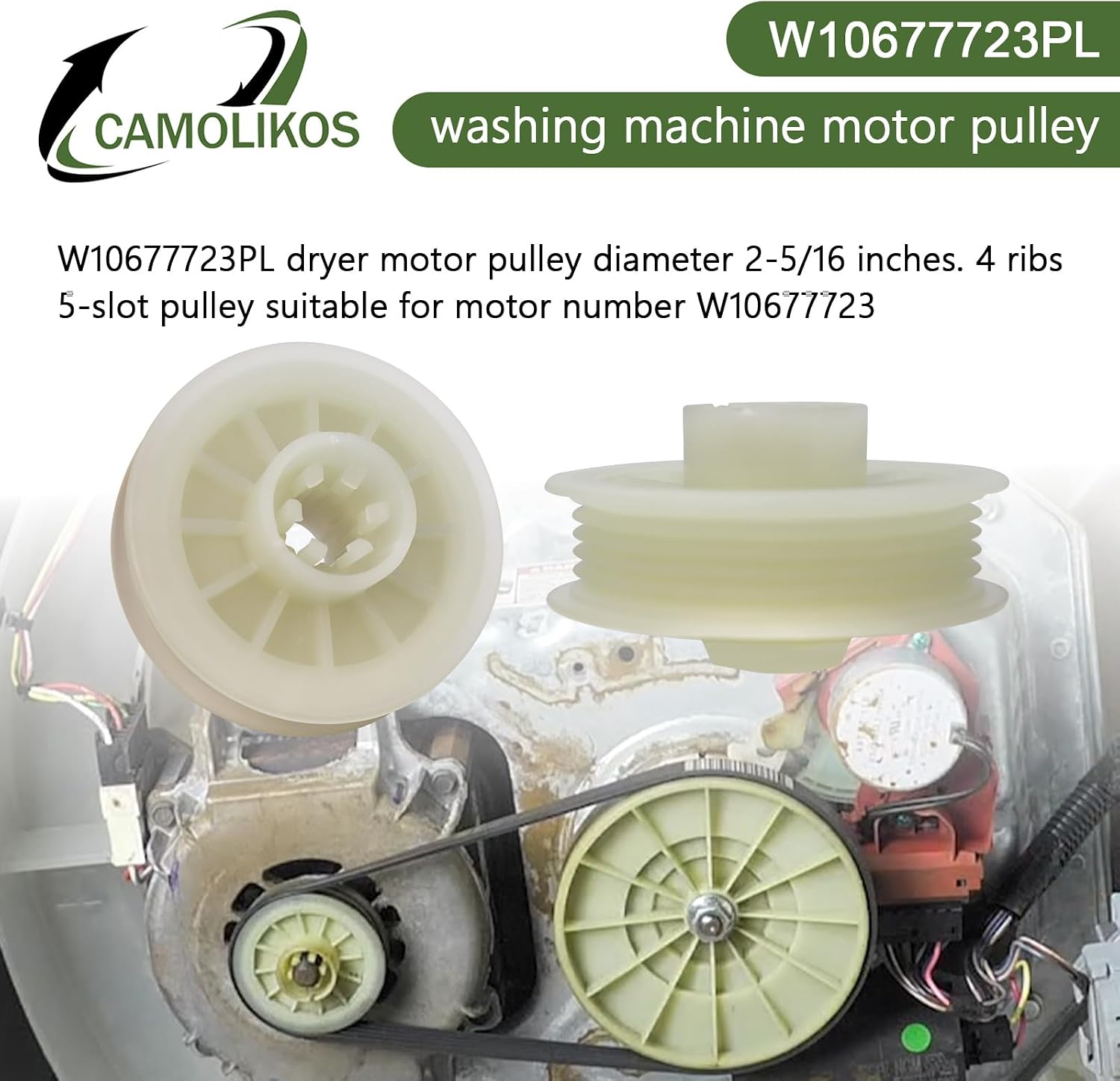 W10677723PL Pulley Only Compatible with Whirlpool Washing Machine Motor Pulley replace W10677723, 2-5/16'' Diameter
