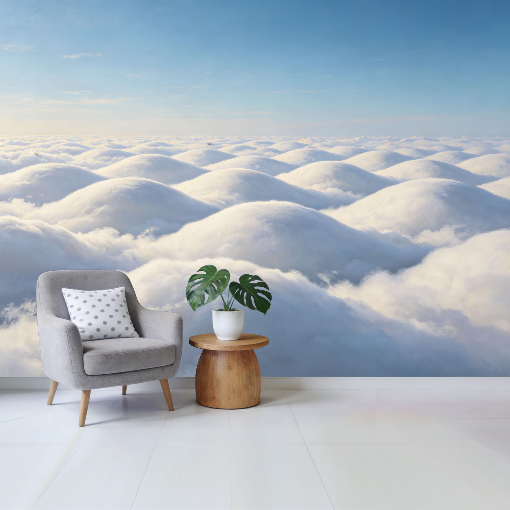 Custom Size Wall Mural Soft Cloud Landscape Sky Horizon View Removable Self Adhesive Fabric Home Wall Decor for Living Room Bedroom Bathroom
