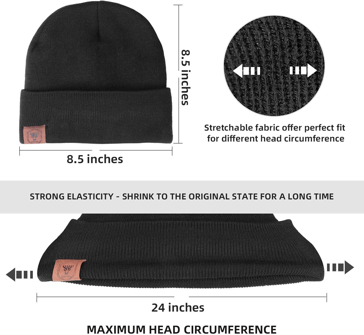 OZERO Daily Skully Beanie Hat,Thick and Soft Knitting Stretch to Fit Most Black at  Men’s Clothing store