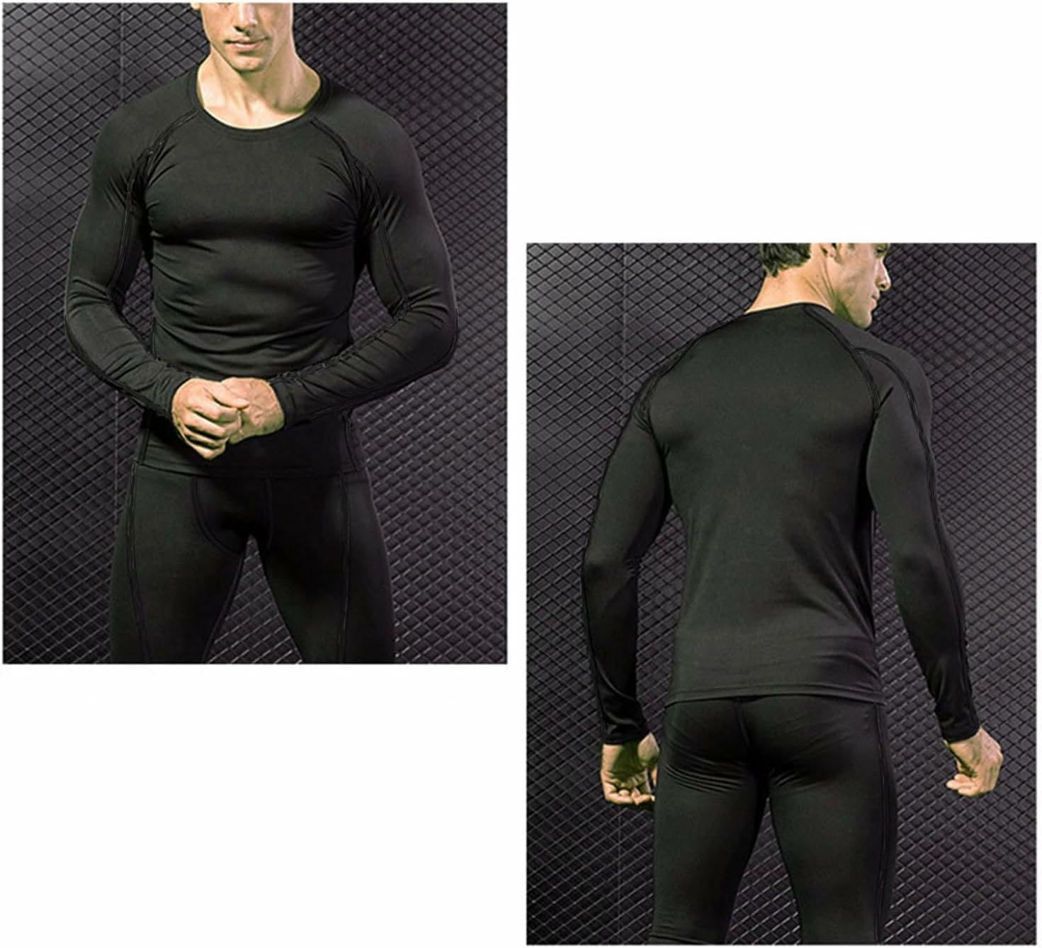 Mens Workout Compression Set Long Sleeve Shirt and Pants Thermal Underwear Winter Warm Athletic Base Layer