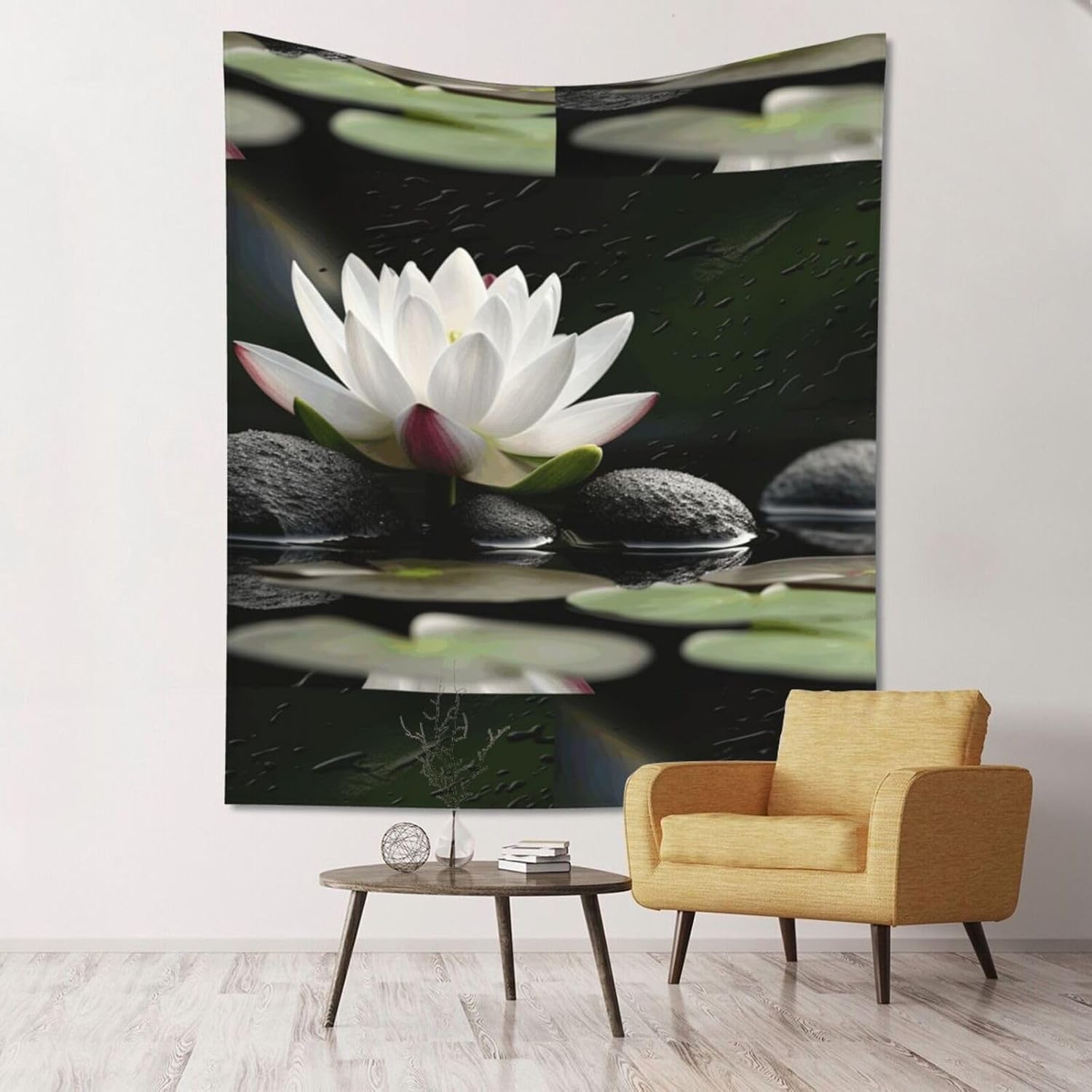 WEIHAKO Tapestry Wide Wall Hanging Tapestry Lightweight Wall Blanket Lotus and Black Zen Stones Tapestry Vintage Mural Wall Art Home Decor Aesthetic Tapestries for Bedroom Dorm Living Room 60x51 Inch
