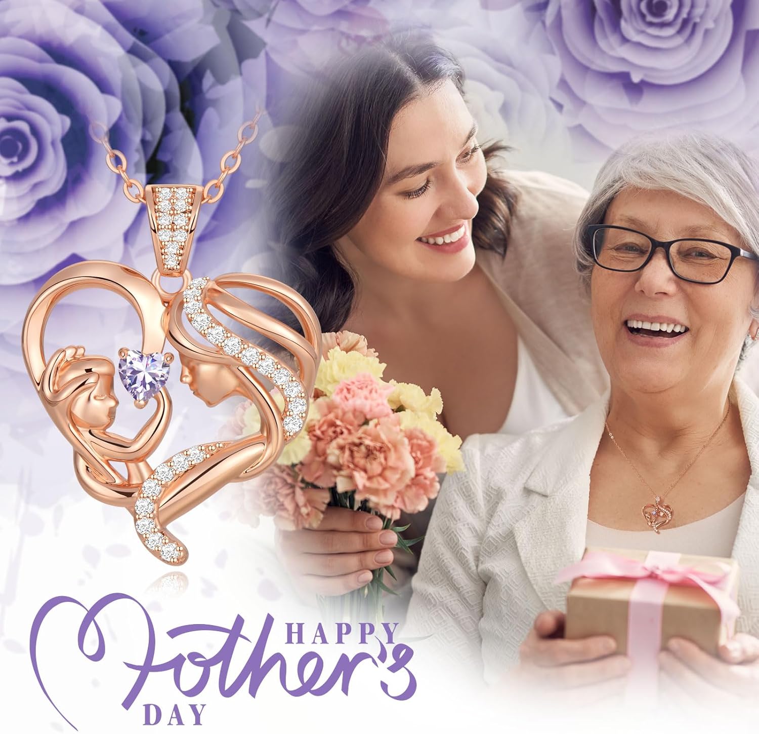 Mothers Day Gifts for Mom Wife Her Grandma, S925 Sterling Silver Birthstone Necklaces Jewelry for Women, Mother's Day Love Heart Pendant Necklace for Anniversary Birthday Christmas Day - Image 3