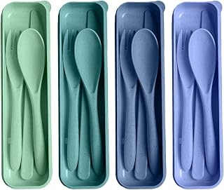 Reusable Utensils Set with Case, 4 Sets Travel Utensils with Case, Reusable Forks and Spoons Set for Lunch Box Accessories, Camping Utensils for Daily Use or Outdoor