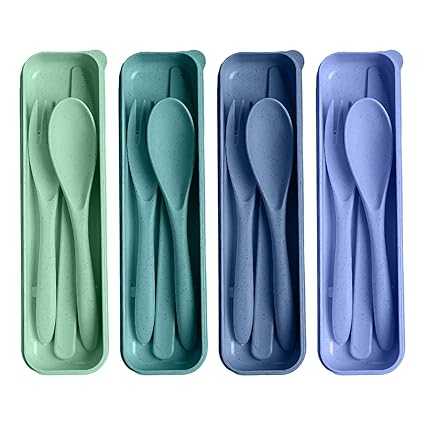 HMDZMR Reusable Utensils Set with Case, 4 Sets Travel Utensils with Case, Reusable Forks and Spoons Set for Lunch Box Accessories, Camping Utensils for Daily Use or Outdoor