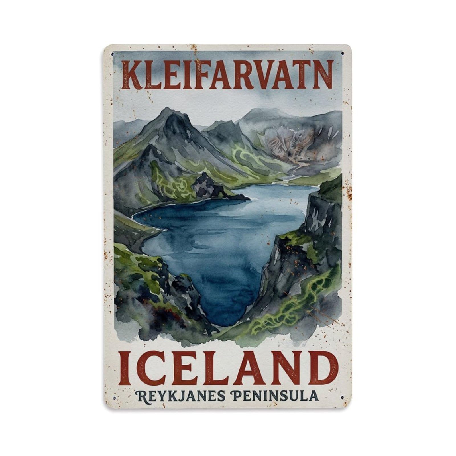 Vintage Travel Kleifarvatn Iceland Lake Metal Tin Sign Plaque Wall Decor for Cafe, Club Bar, Office, Home Garden Metal Poster 8x12Inch