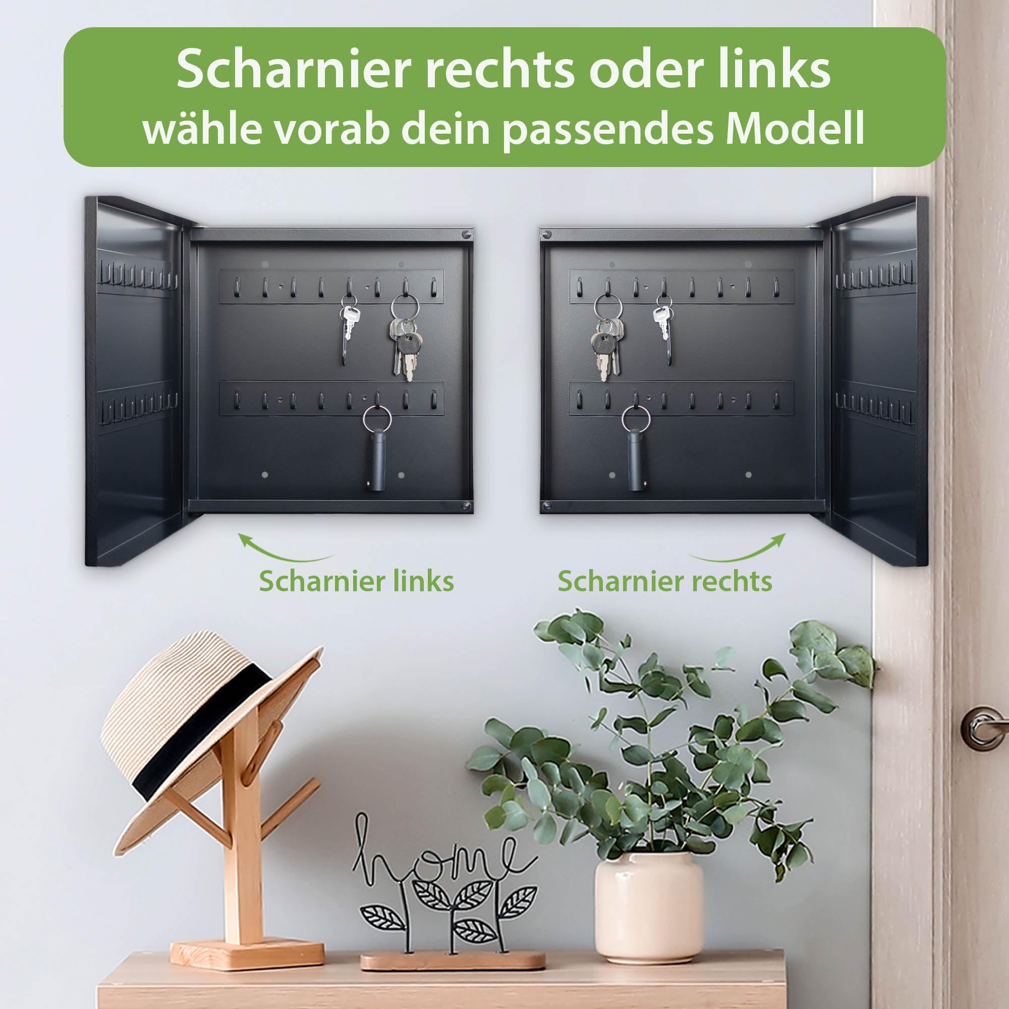 Banjado Großer Schlüsselkasten Metall 30x30cm 32 Haken Schlüsselbox modern mit magnetischer Tür Dünenlandschaft