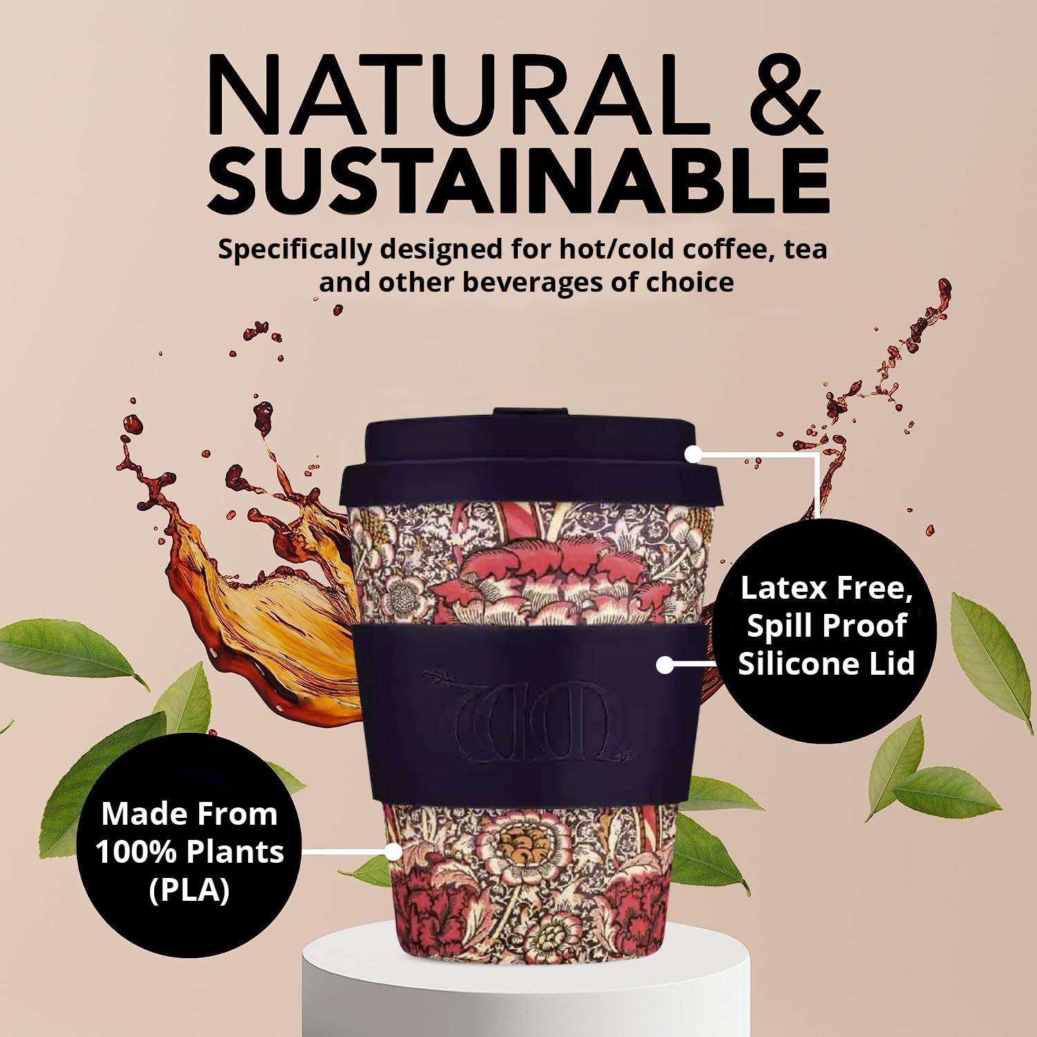 12oz 350ml William Morris Reusable Eco-Friendly 100% Plant Based Coffee Cup - Image 3