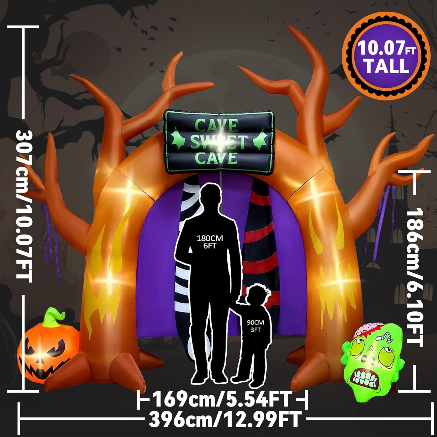 Kalolary 10 FT Halloween Inflatables Archway Outdoor Decorations, Ghost Tree Arch Blow Up Yard Decorations Pumpkin Inflatable with Build-in Lights for Yard Garden Lawn Indoor Outdoor Decor