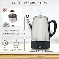 Vista 3 de Precolador de café eléctrico Moss & Stone - Cuerpo con tapas de acero inoxidable, cafetera, olla eléctrica, capacidad de 10 tazas