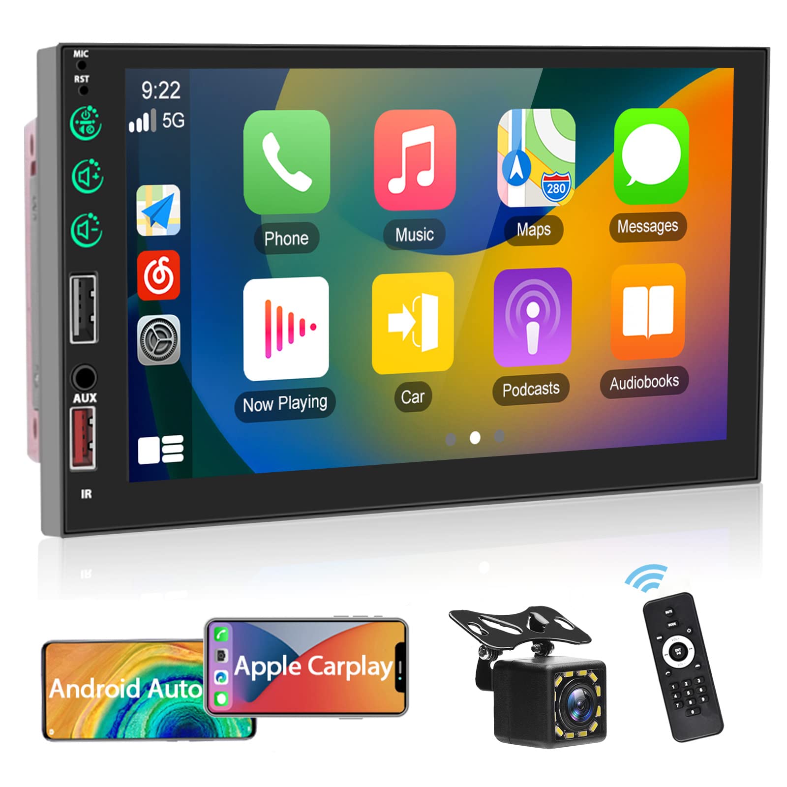 Buy Double Din Car Stereo with Apple Carplay and Android Auto, 7 Inch