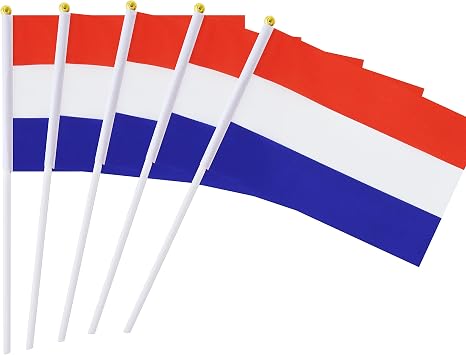 5 Pack Netherlands Dutch Mini HandHeld Stick Flag,Suitable For Various Holiday Parties,And National Flag Day.