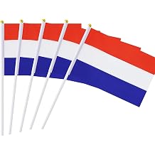 5 Pack Netherlands Dutch Mini HandHeld Stick Flag,Suitable For Various Holiday Parties,And National Flag Day.