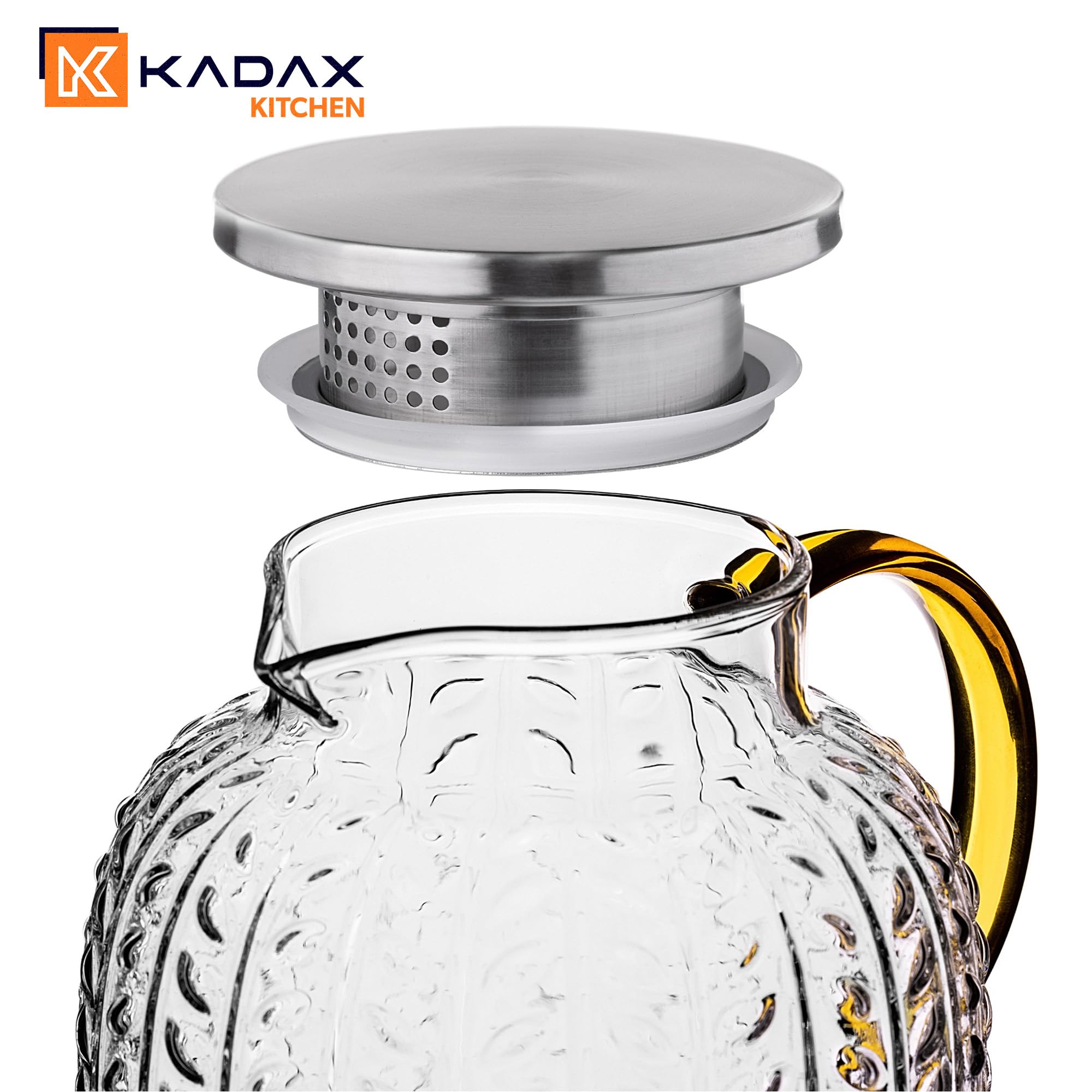 KADAX Teiera 1,3 litri in vetro borosilicato, caraffa in vetro resistente al calore con coperchio in acciaio inox e filtro integrato, teiera in vetro, caraffa in vetro