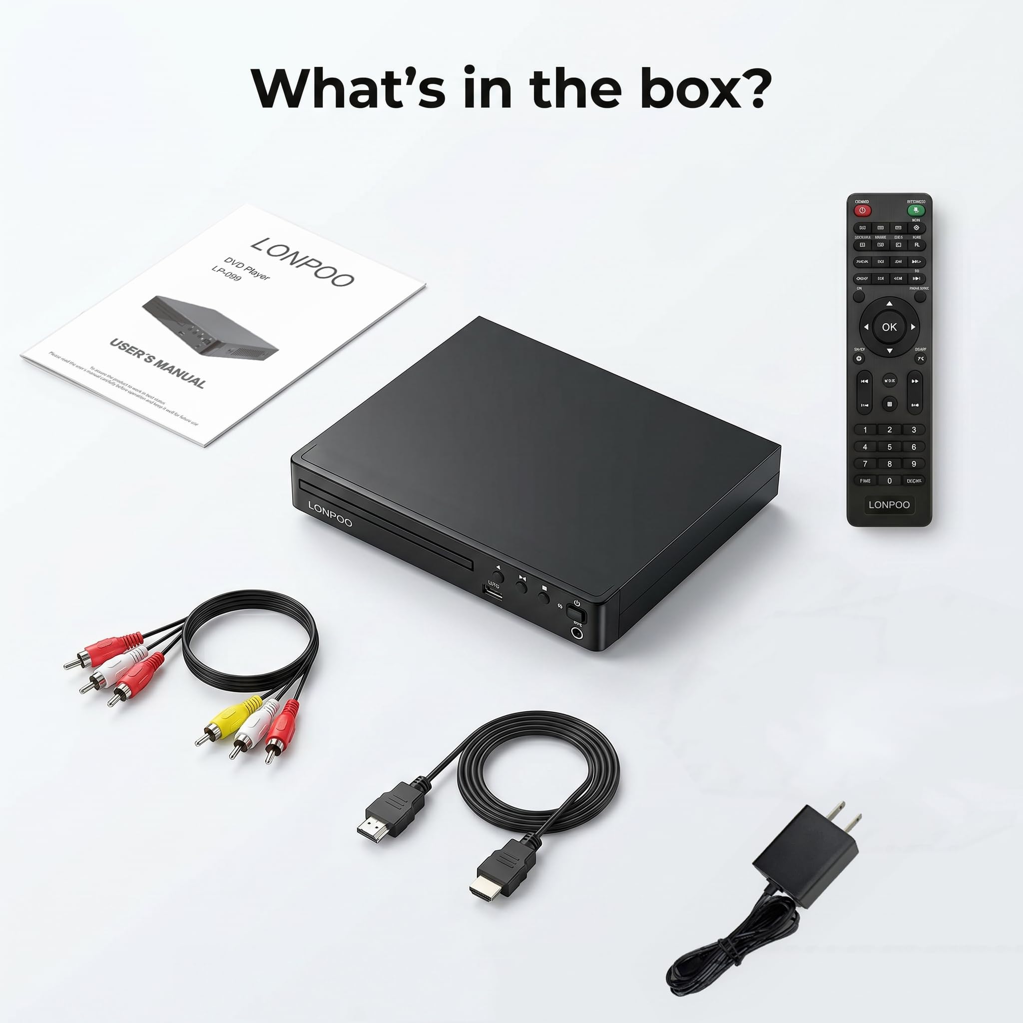 Lettore DVD compatto per TV (1080P Upscaling con uscita HDMI/Coxical/AV, porta ingresso USB e MIC, Multi-Regione Libera, cavo HDMI e AV incluso) (LP-099)