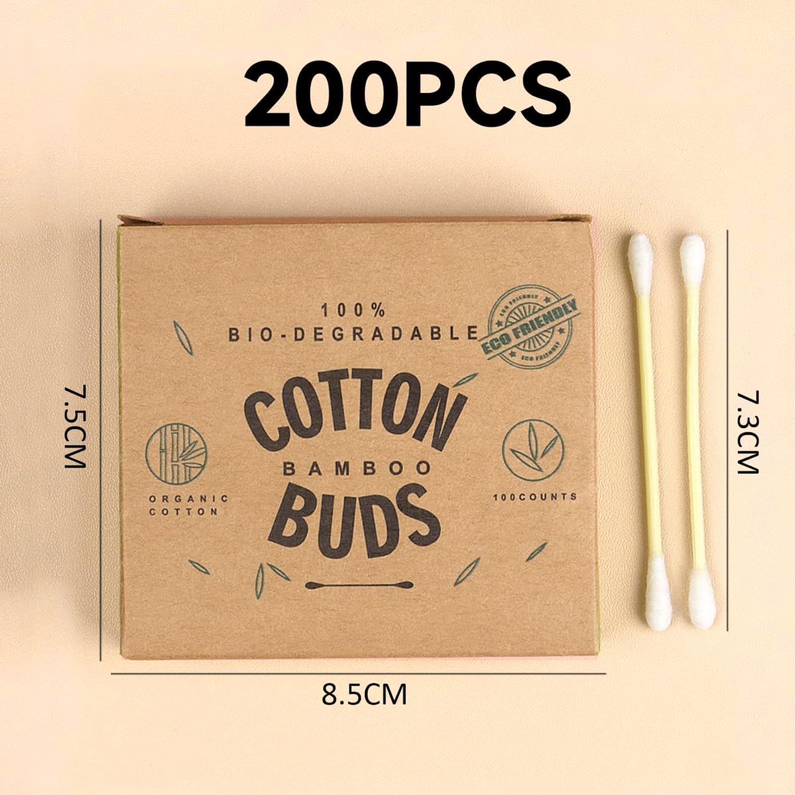 Cotton fioc di bambù Coton Buds, Swabs, Versatili, Ecocompatibili (200 Pezzi)