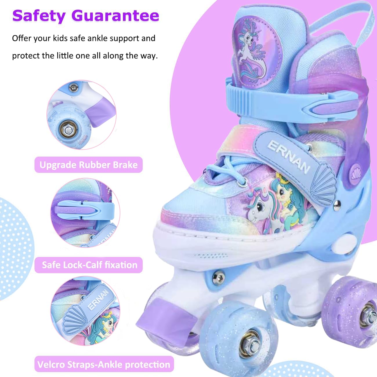 ERNAN Roller Enfant Filles et Garçons,Patin a Roulette Enfant 4 Taille Réglable, Roller Quad avec 8 Roues Lumineuses. Patins à roulettes pour Enfants pour débutants