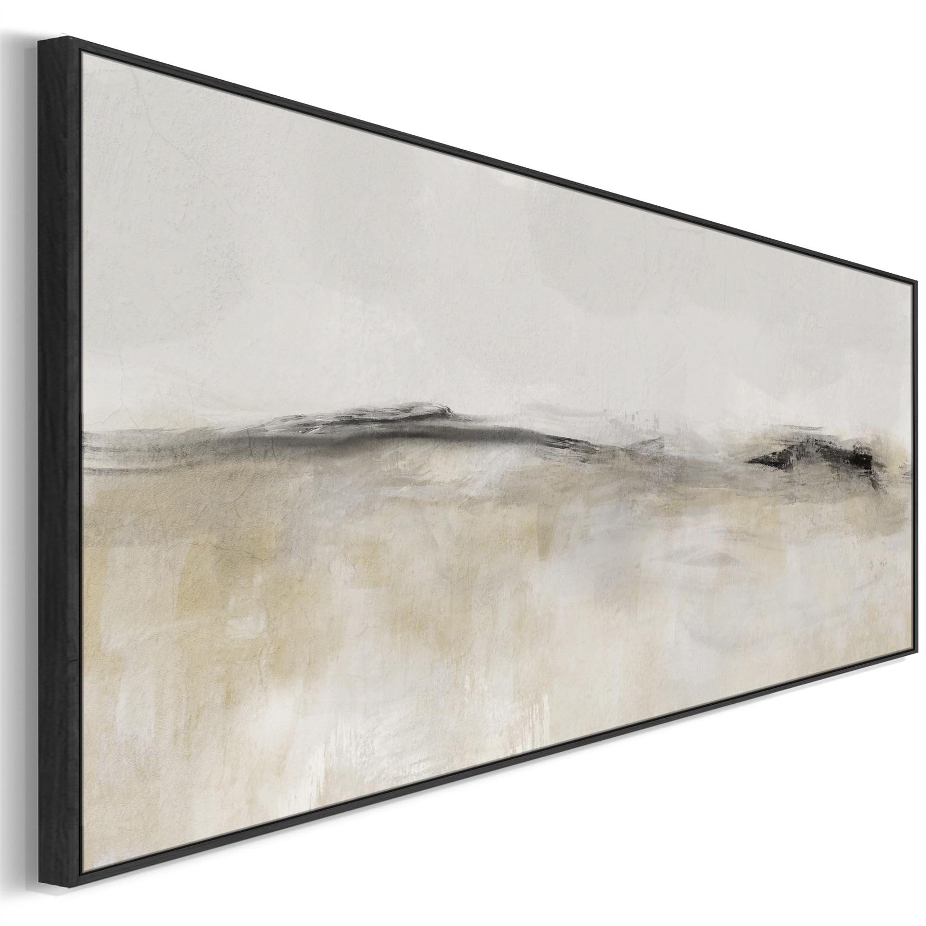 Wallfillers Neutral Beige Horizontal Bedroom Wall Art Over Bed Black Long Abstract Panoramic (100 X 37Cm)