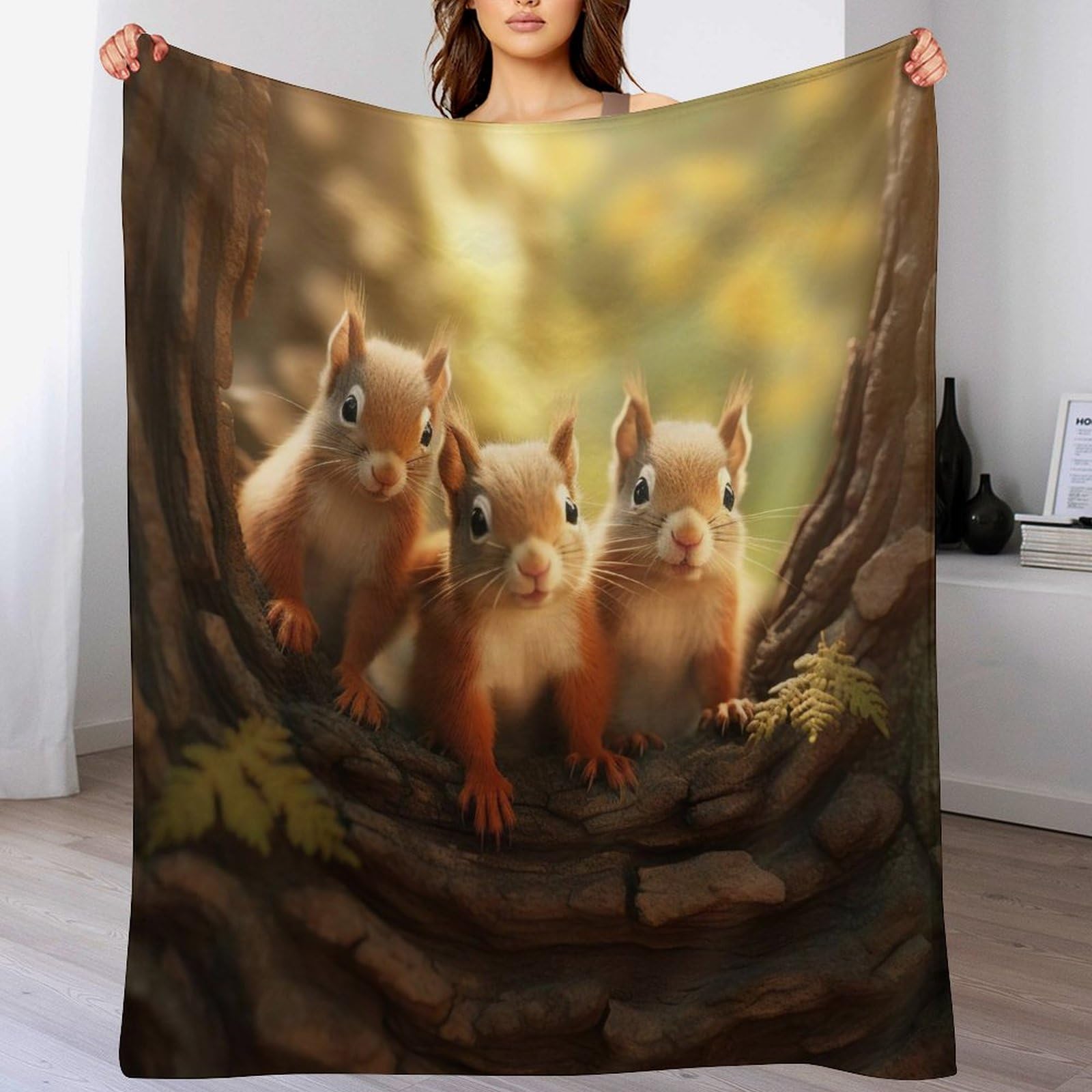 Abaswsa Squirrel Blanket Soft All Season Couch Throw, Cozy Flannel Sofa Bed Microfiber Washable Bed Blankets, （150×200Cm）