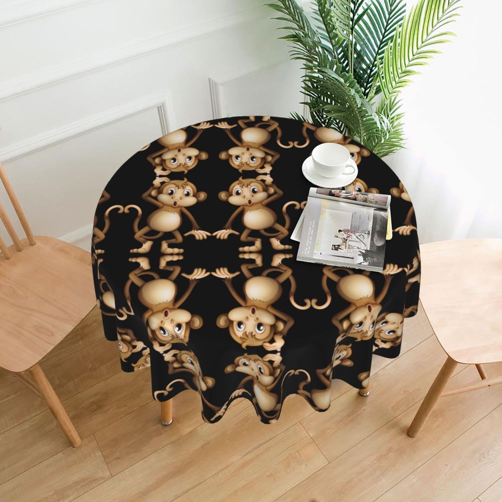 hhxvcv Cute Monkey Round Tablecloth – Dining Table Cover