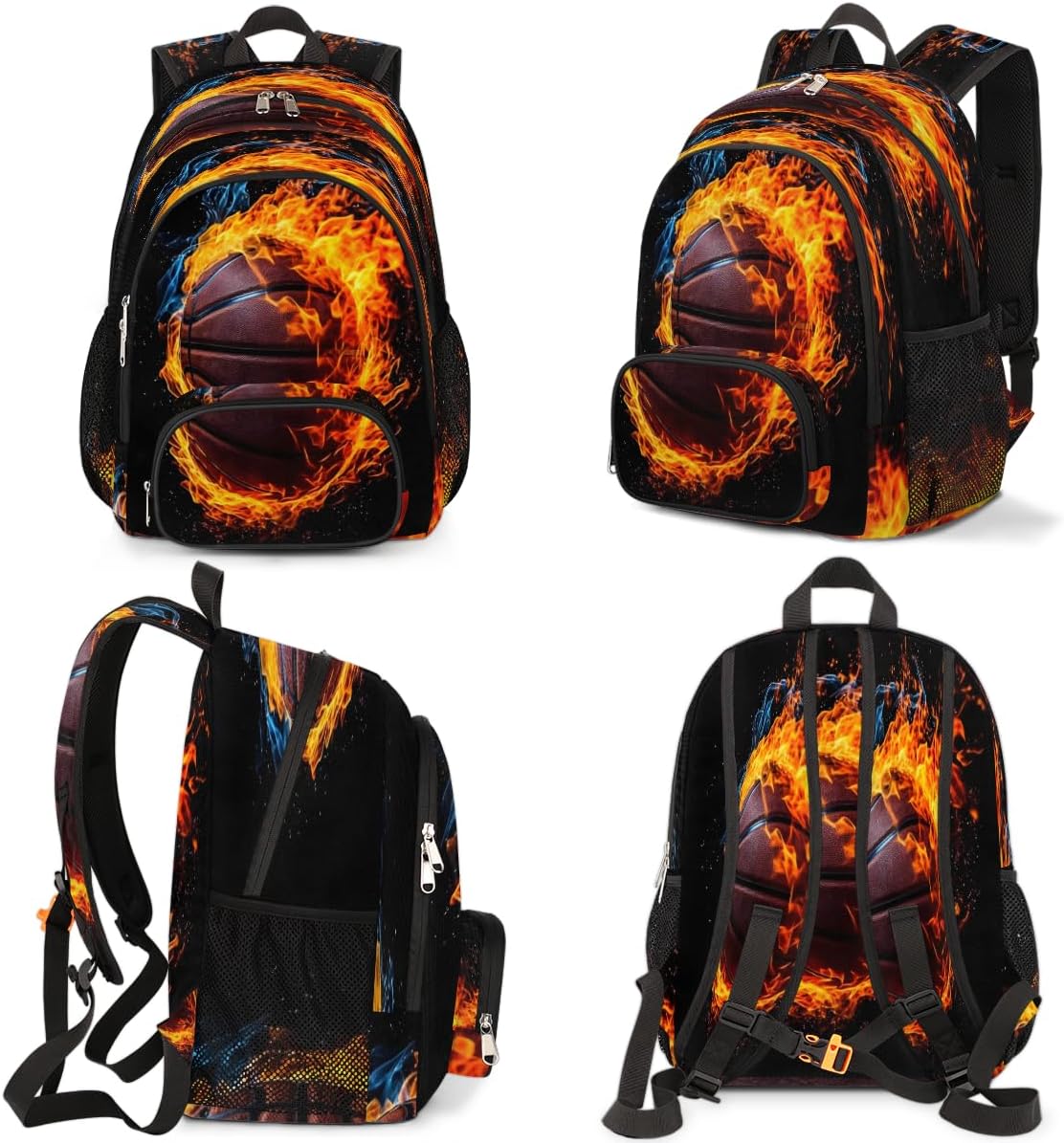 Flame Basketball Small Backpack for Women, Retro Basketball Travel Backpack Carry On Backpack Waterproof Backpack Cute Book Bags With Chest Strap for Women Men