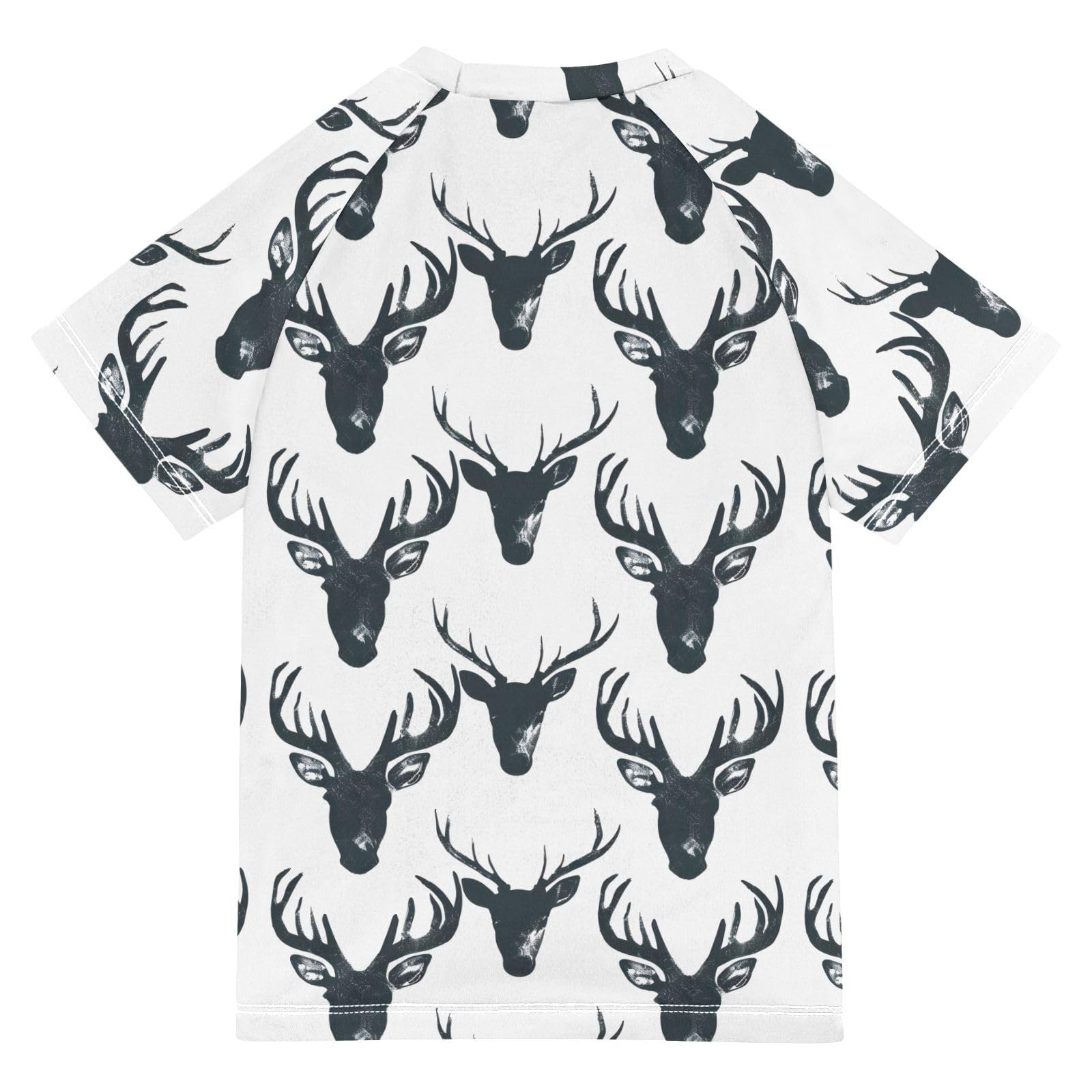 Boys Rash Guard Short Sleeve Swim Shirts for Boys Deer Head Print Sun Protection 7-8T