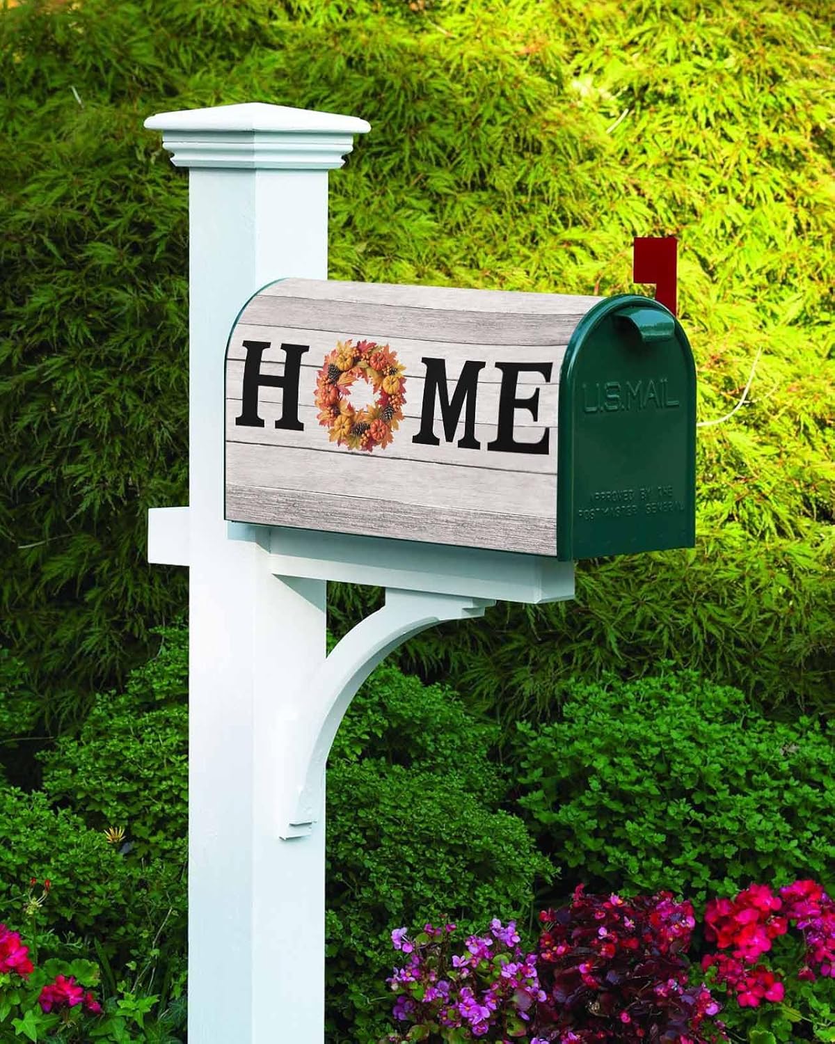 Fall Magnetic Mailbox Cover Standard 18.5"x21.7" Thanksgiving HOME with Pumpkin Maple Leaves on Wood Grain Post Box Cover Mailbox Wraps Post Letter Box Cover for Holiday Garden Yard Outdoor Decor