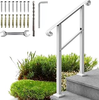 Metty Metal hand rails for outdoor steps,2 Step Stair Handrail & Indoor Stair Railing Kit，White Railings for Outdoor Steps...