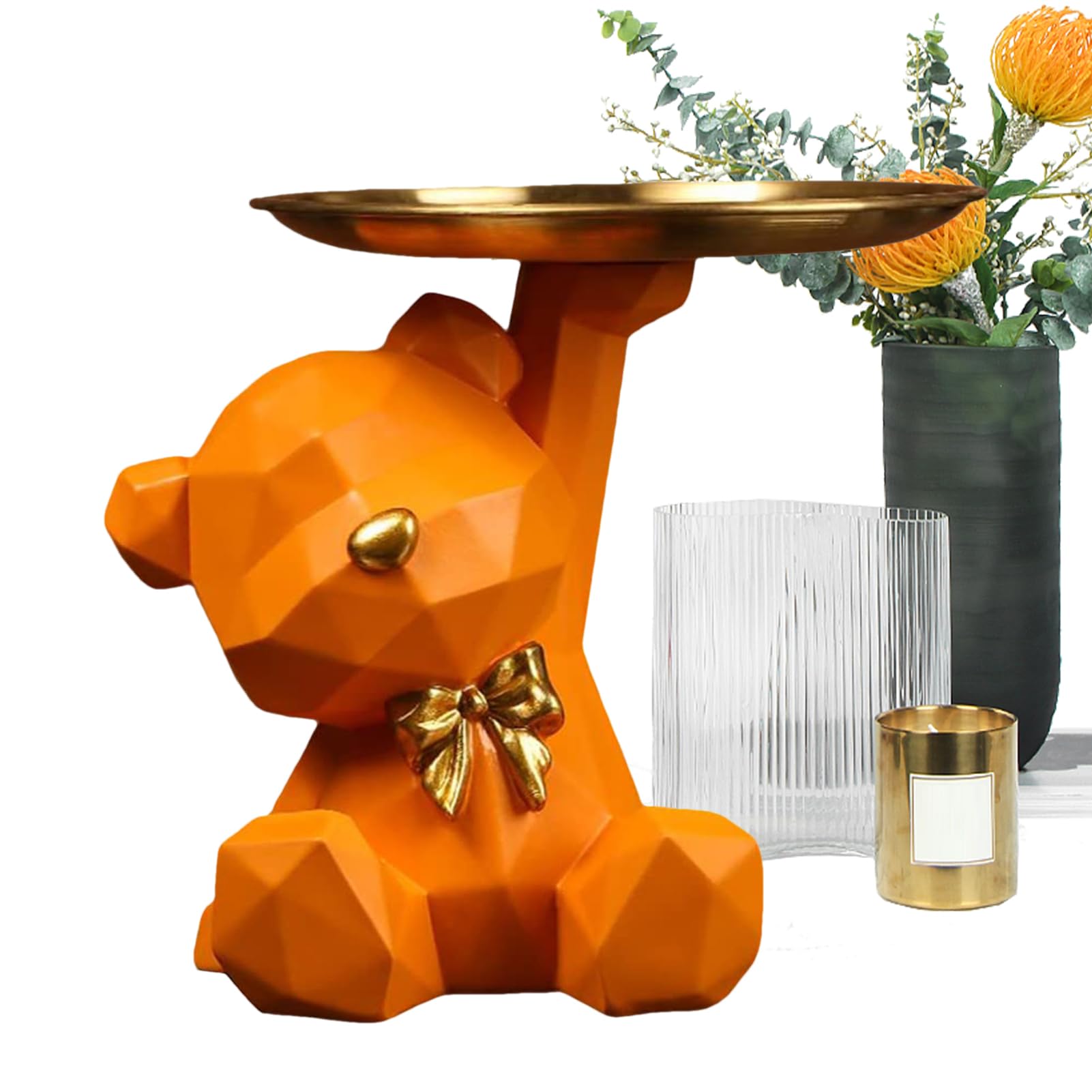 Figurine Zorq ours en résine avec plateau de rangement pour clés et bijoux