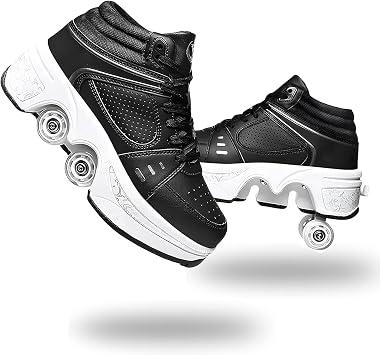 2-in-1 Roller Skate Shoes for Women Men, Double-Row Deform Retractable Removable Roller Skates, Shoes with Wheels for Girls/Boys, Sneakers with Wheels for Outdoor