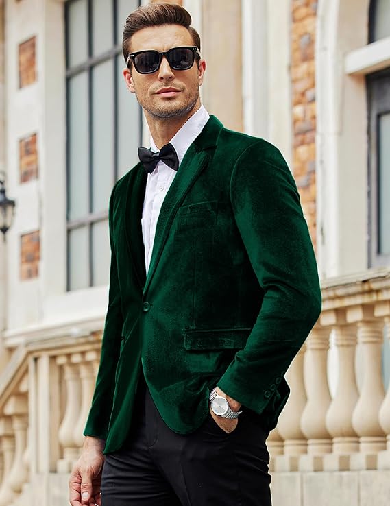 COOFANDY Men's Velvet Tuxedo Blazer — Slim Fit One-Button Dinner Jacket For Weddings, Prom, Parties (Black)