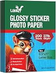 Uinkit 100 feuilles de papier photo autocollant brillant imprimable auto-adhésif 8,5 x 11 6,5 mil pour imprimante à jet d'encre à colorant A109