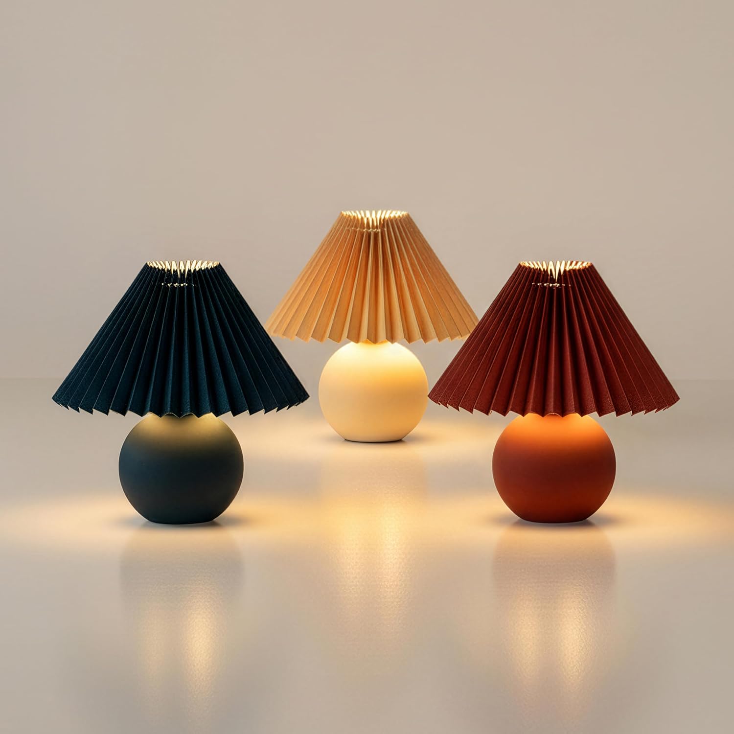 Brightech Serena LED Table Lamp - Small 10" Modern Ceramic Lamp with Pleated Shade for Bedside, Nightstand, Desk - Mini Night Light with Cozy Soft White Light for Living Room, Bedroom - Peach