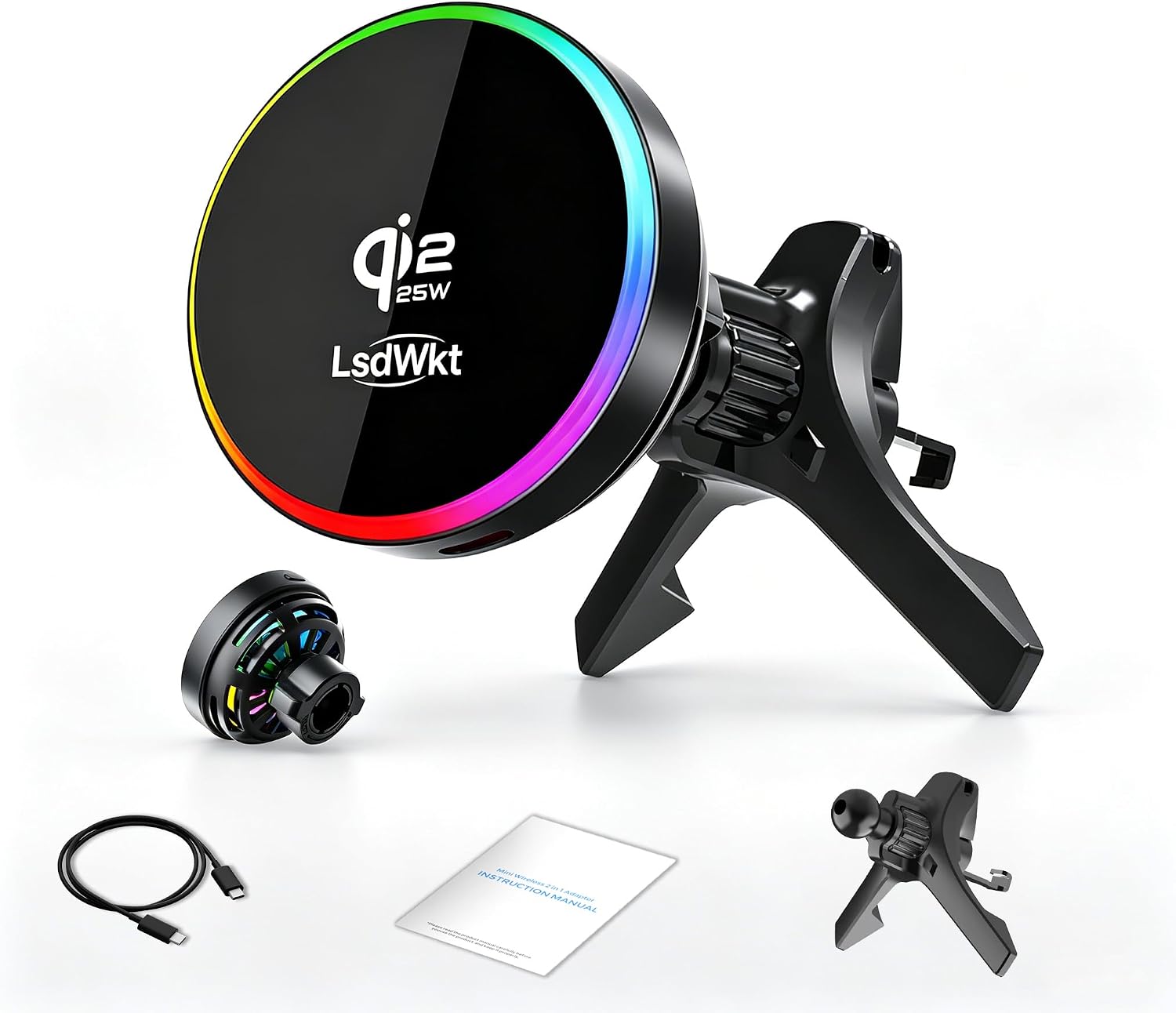 25W Qi2.2 Certified Magnetic Wireless Car Charger Air Vent Phone Mount, Built-in Cooling Fan, Super Strong Magnetic Hold, Compatible with MagSafe for iPhone 12 13 14 15 16 17 Series - LsdWkt