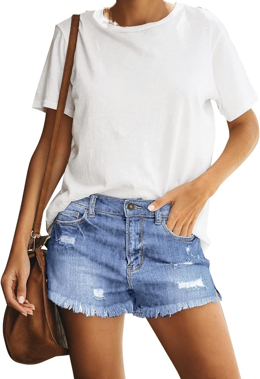 luvamia Jean Shorts Womens Mid Rise Stretchy Cut Off Frayed Denim Shorts Ripped Summer Casual Beach Vacation Clothes - Image 8