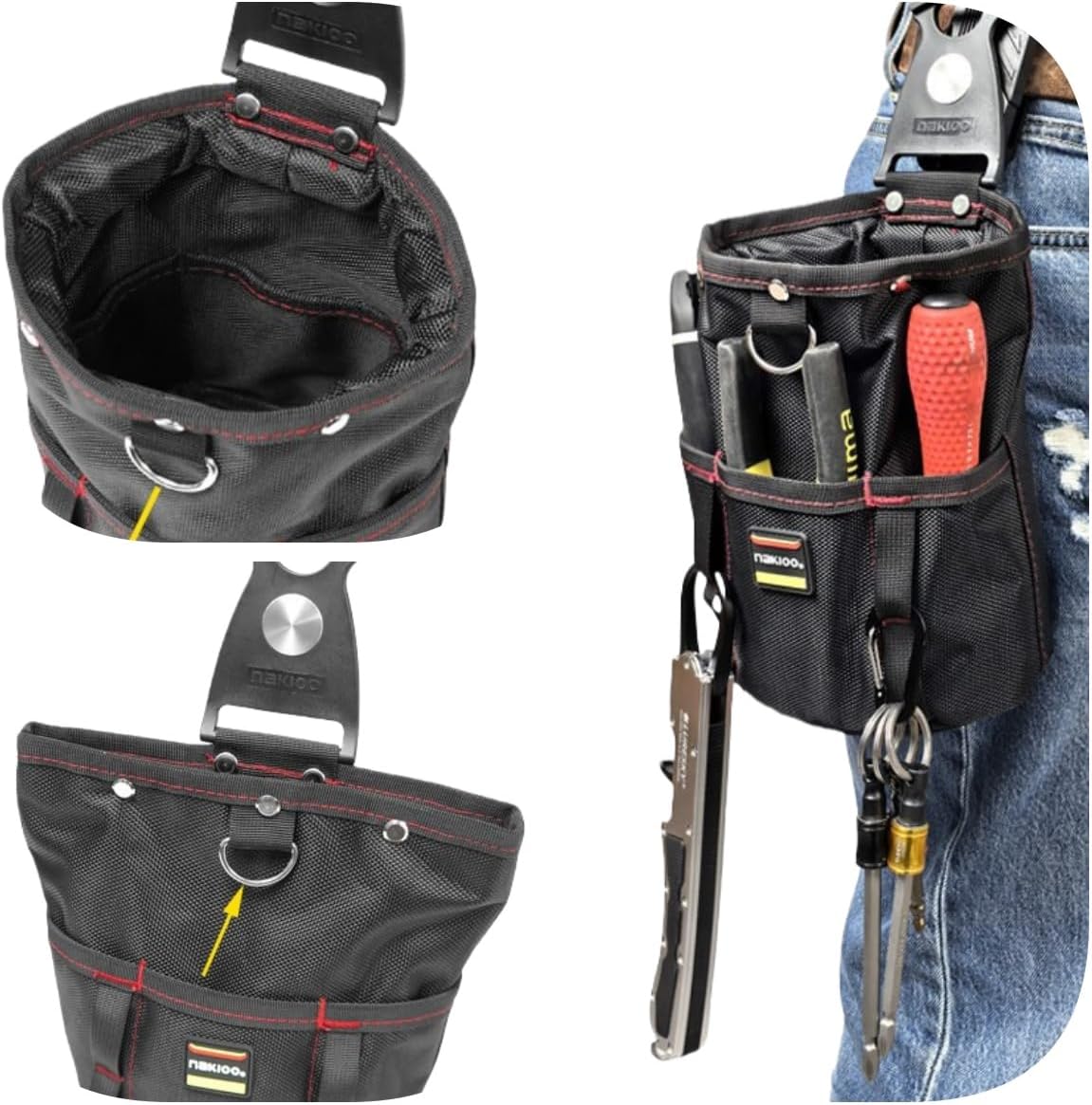 Rotatable Quick-Lock Tool Pouch Belt Bag, Waterproof Oxford Nail Bag for Electrician Carpenter Fishing, Hands-Free Fast Release