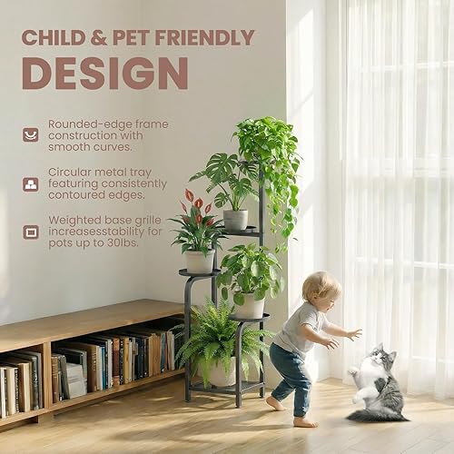 Miniatura 6 de TOSKING Soporte alto para plantas de 5 niveles para interiores y exteriores, estante esquinero resistente para plantas y decoración, soporte de