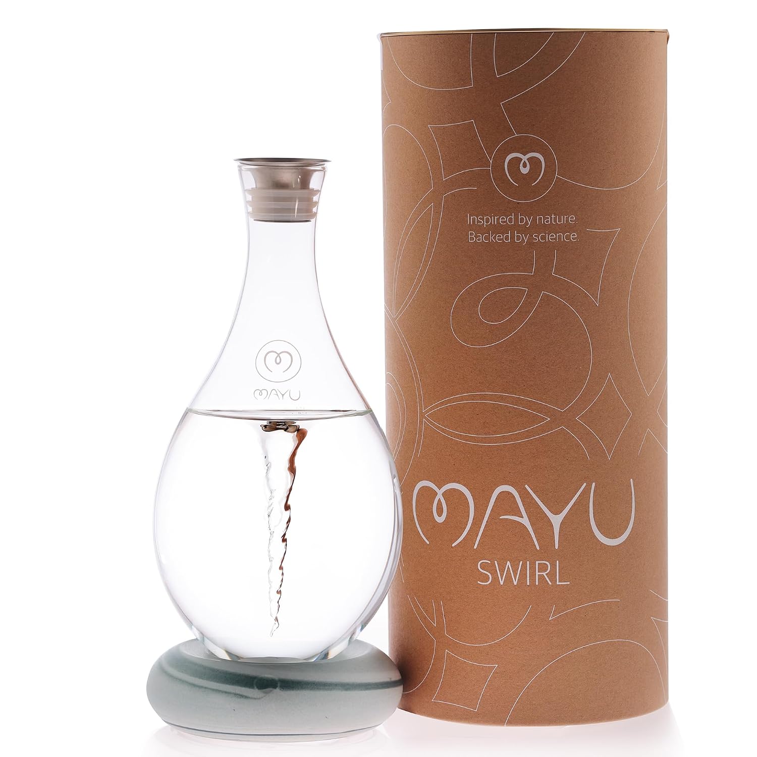MAYU Swirl Structured Water Pitcher - Innovative Vortex Technology - Handblown. Reverse Osmosis Filter Complementary. Aerating Dispenser Stand 1.5