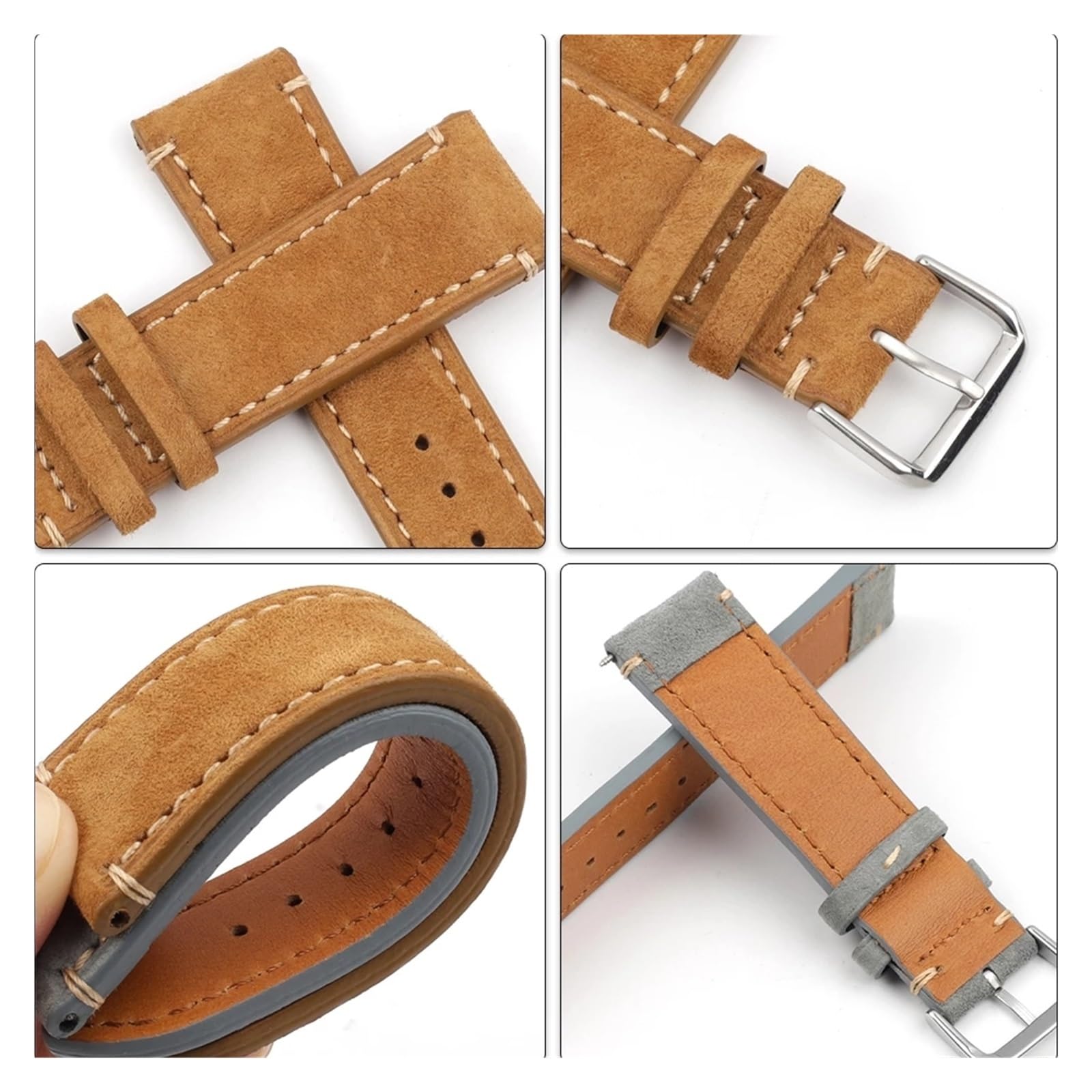 SUNJIA Oryginalne zamszowe paski do zegarków w stylu vintage, ręcznie wykonane, aksamitne, 18 mm, 20 mm, 22 mm, 24 mm, pasek zastępczy