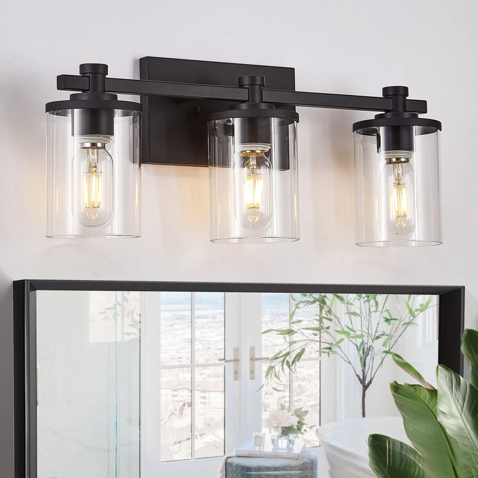 3 Light Bathroom Light Fixtures, Modern Black Vanity Lights Over Mirror ...