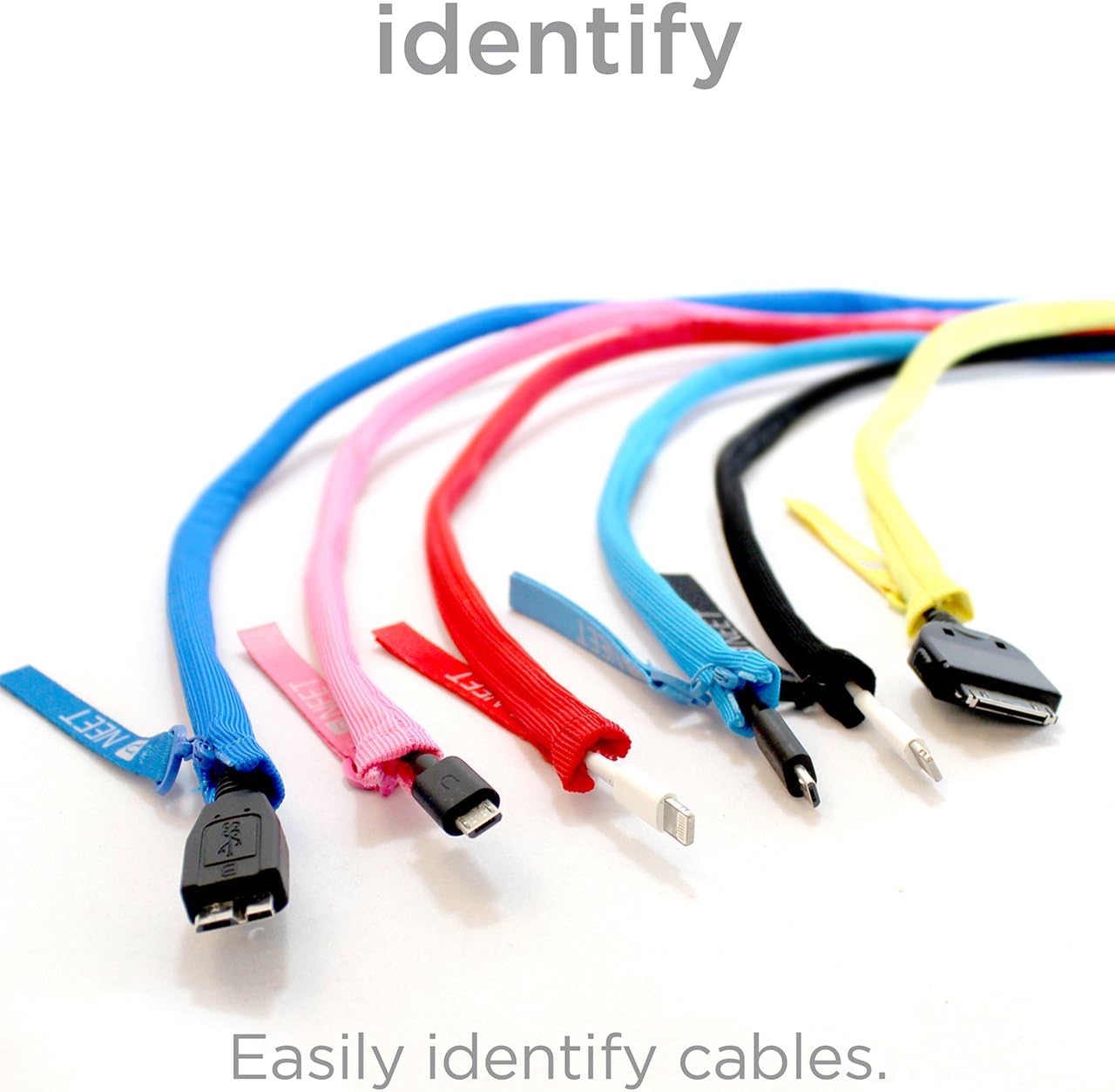 NEET 36 inch Cable Sleeve, Reusable Light Weight Cable Organizer for Type-C, Amplifier, Android Cable,Earbud Zippered Cord Wrap Management Keeper for iPhone Charging Cables- White image 5