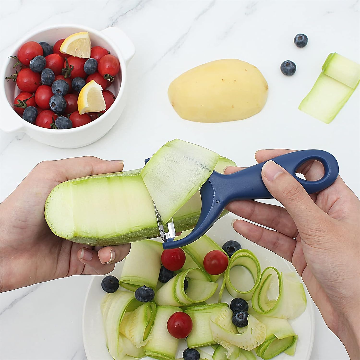 Social Chef 2-Piece Vegetable Peeler Set- Set of 2 Stainless Steel Blade Vegetable Peelers Set - Y Peeler and Swivel Peeler for Peeling Potatoes, Vegetables and Fruits (Navy)